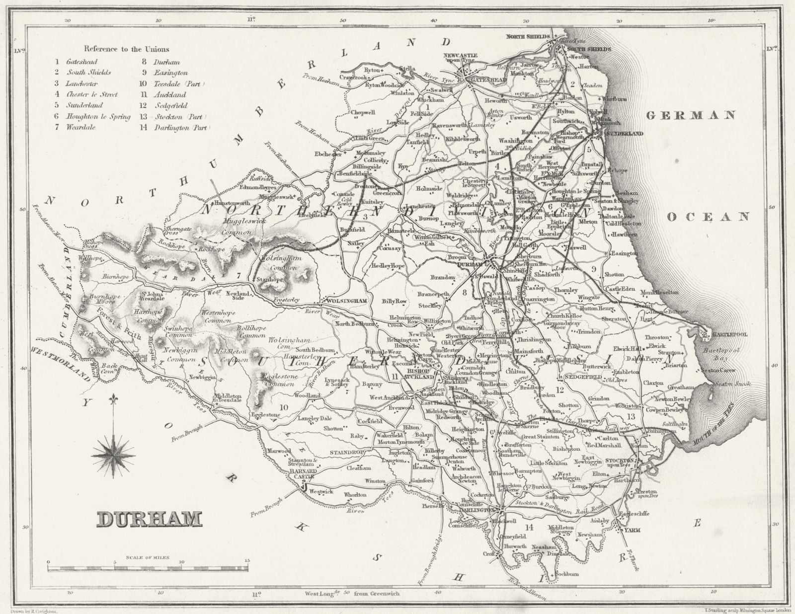 DURHAM. Lewis 1831 old antique vintage map plan chart